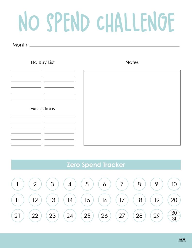 no spend challenge printables | printabulls